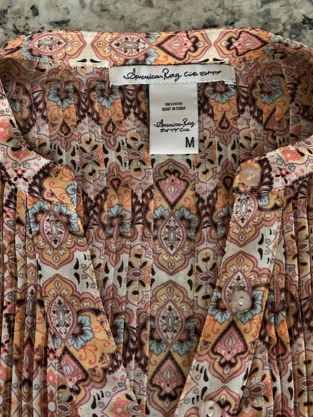 America Rag Boho Paisley Floral Tunic Semi Sheer Pintuck Front and Back Size M - Picture 7 of 10